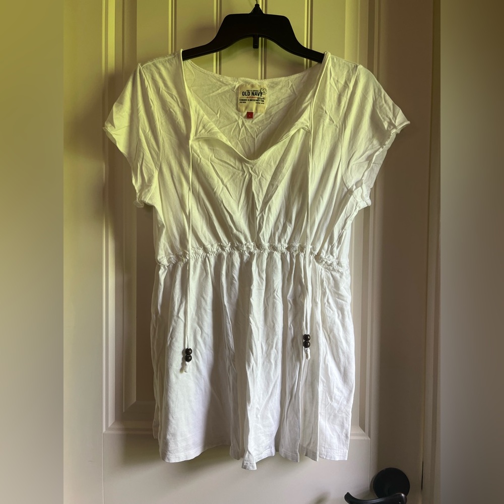 Old Navy Maternity Blouse Size Large Wood Bead Tie Detail